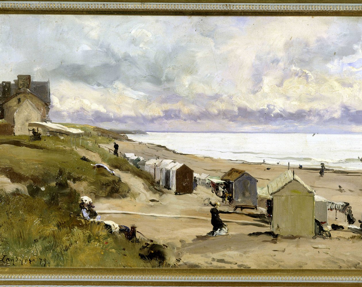 Badstranden i St Pair (Manche) - Olja på duk av E. Lansyer av Emmanuel Lansyer