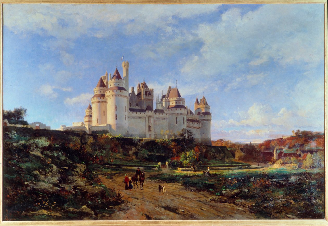 Utsikt över slottet Pierrefonds i Oise-målningen av Emmanuel Lansyer (1835-1893) Beauvais från 1800-talet. Musée Departemental de l