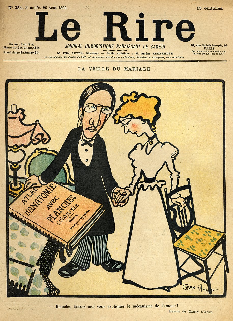 Dagen före bröllopet, tecknad film från omslaget till "Le Rire", 26 augusti 1899 av Emmanuel Poire Caran D