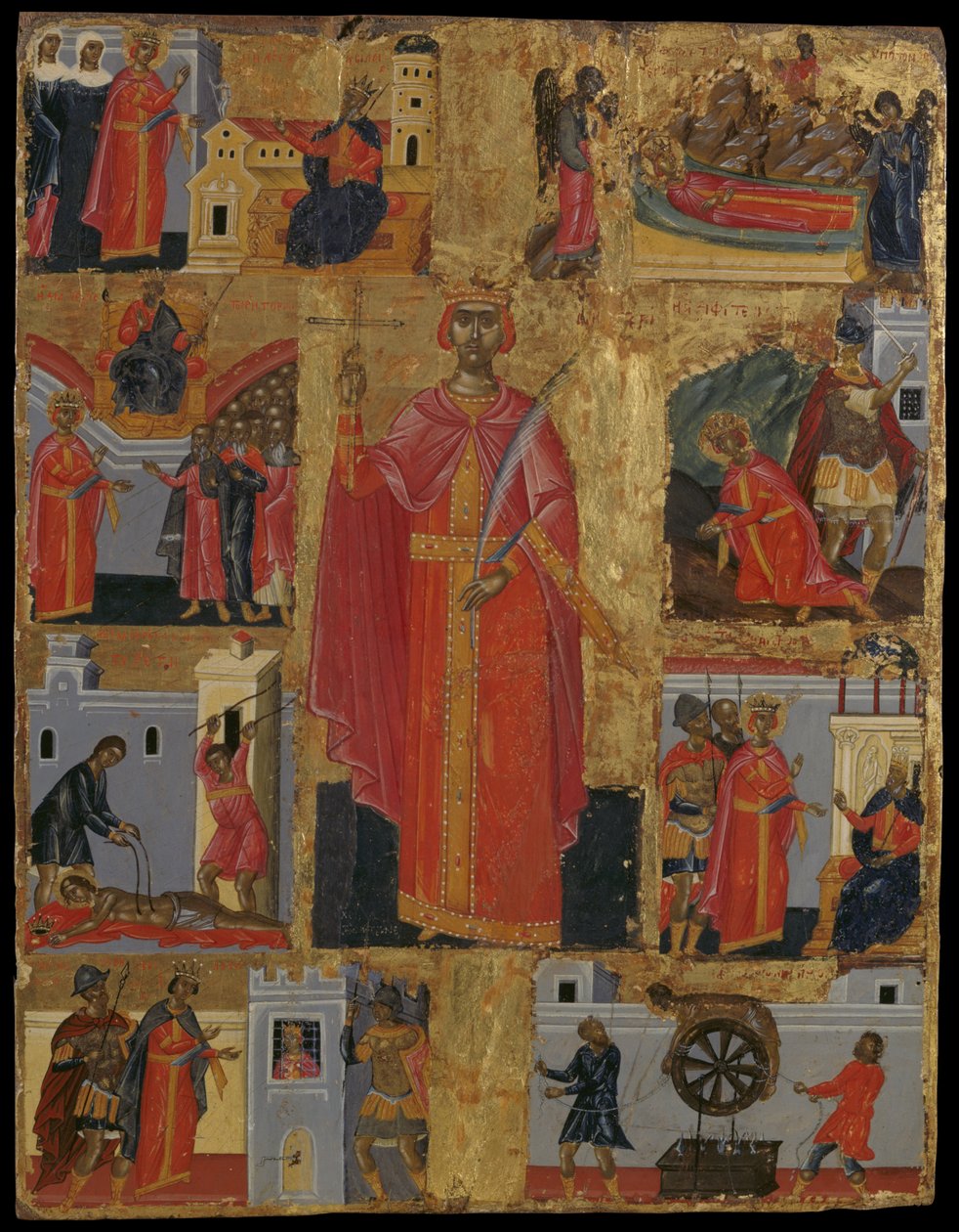 Ikon av St Catherine med scener av hennes liv (äggtempera på panelen) av Emmanuel Tzanes