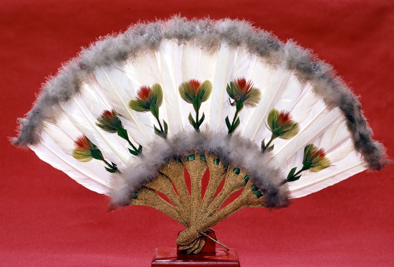 Fågelfjäderfläkt, sena perioden av Manchou (1800-talet). av Empress Cixi Manchu Chinese