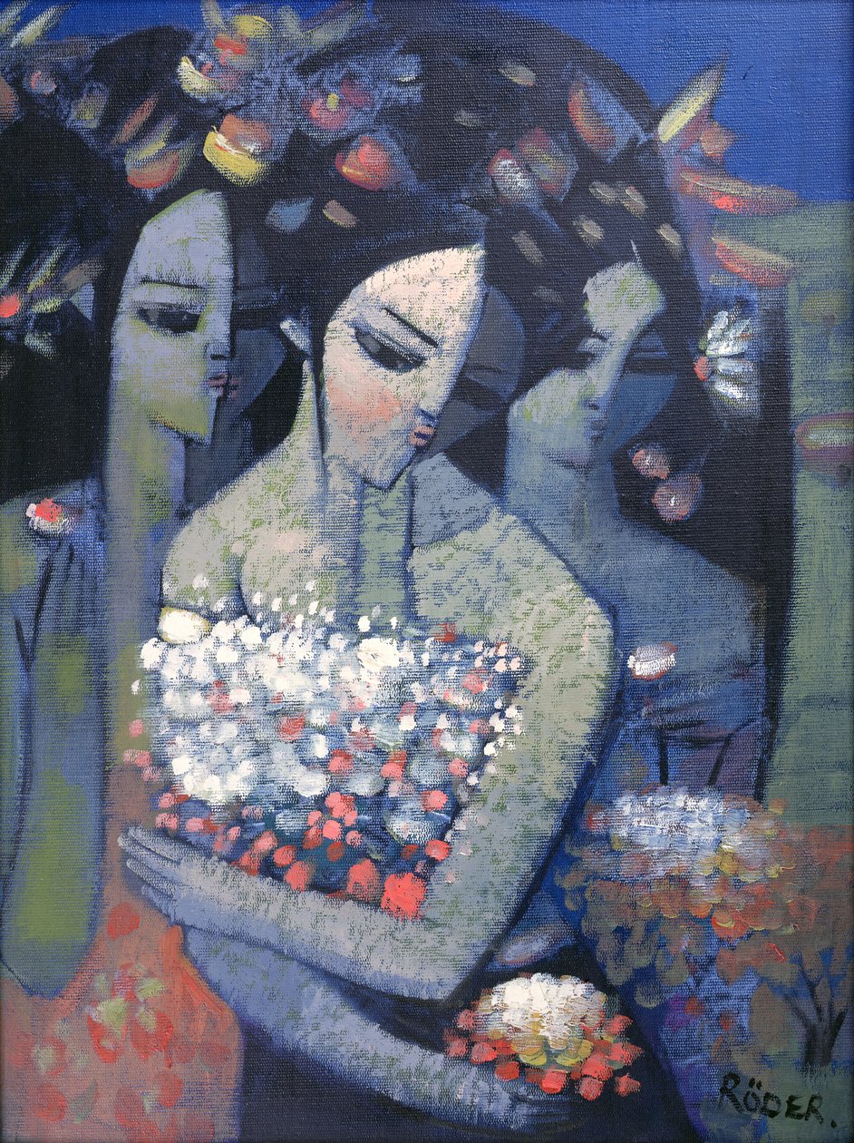 Bukett av blommor (olja på duk) av Endre Roder