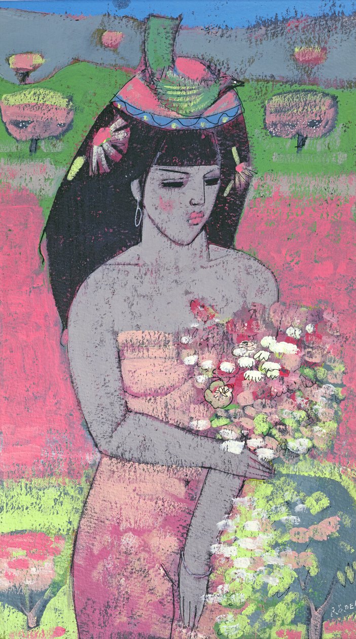 Klädd som Flora (olja ombord) av Endre Roder