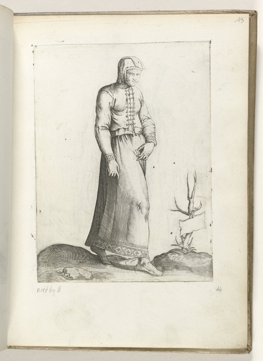 En kvinna i Spanien, klädd enligt mode från ca. 1550 Attityderna hos olika nationer i vår tid (serietitel) av Enea Vico