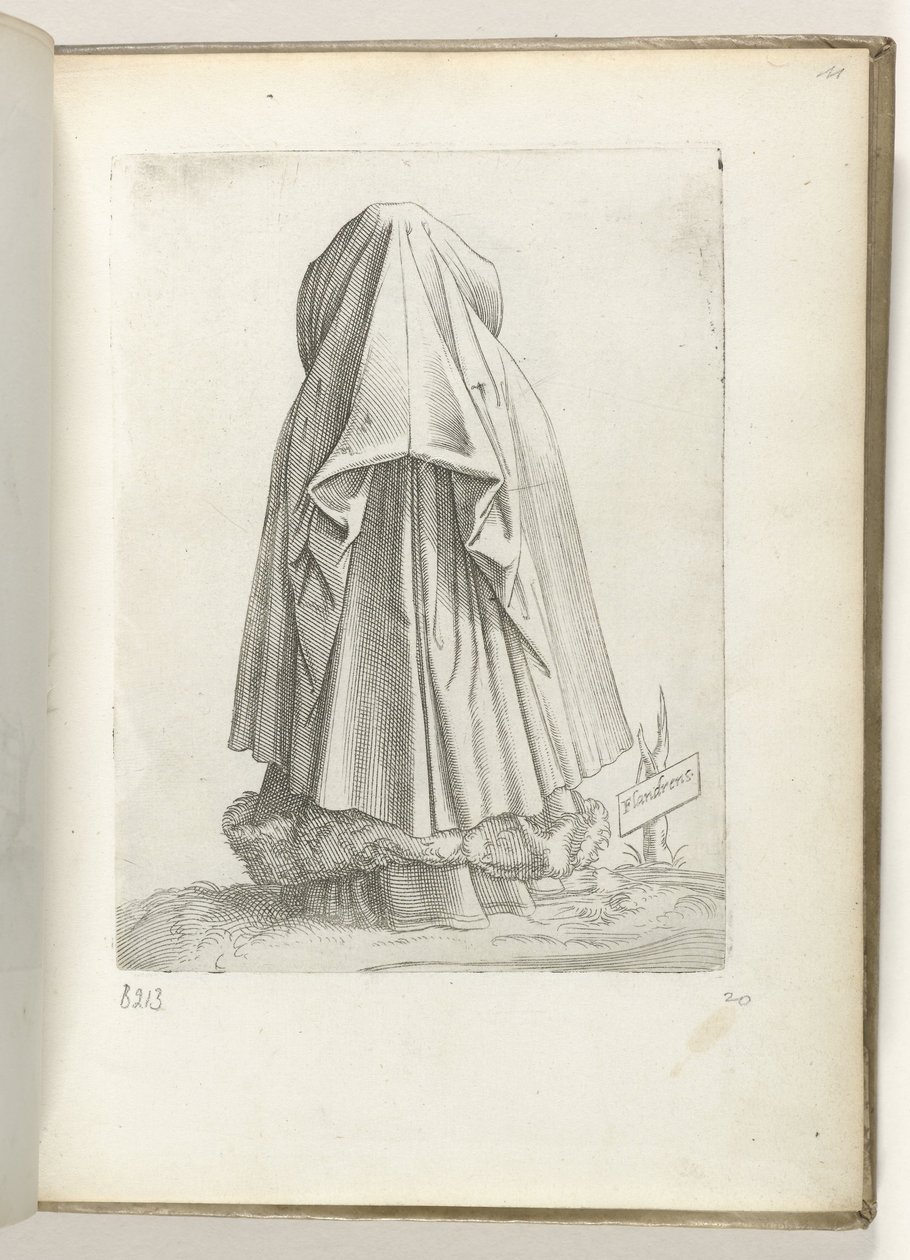 Flandres (titel på objekt) En kvinna från Vlaanderen, klädd enligt mode från ca. 1550 Attityderna hos olika nationer i vår tid (serietitel) av Enea Vico