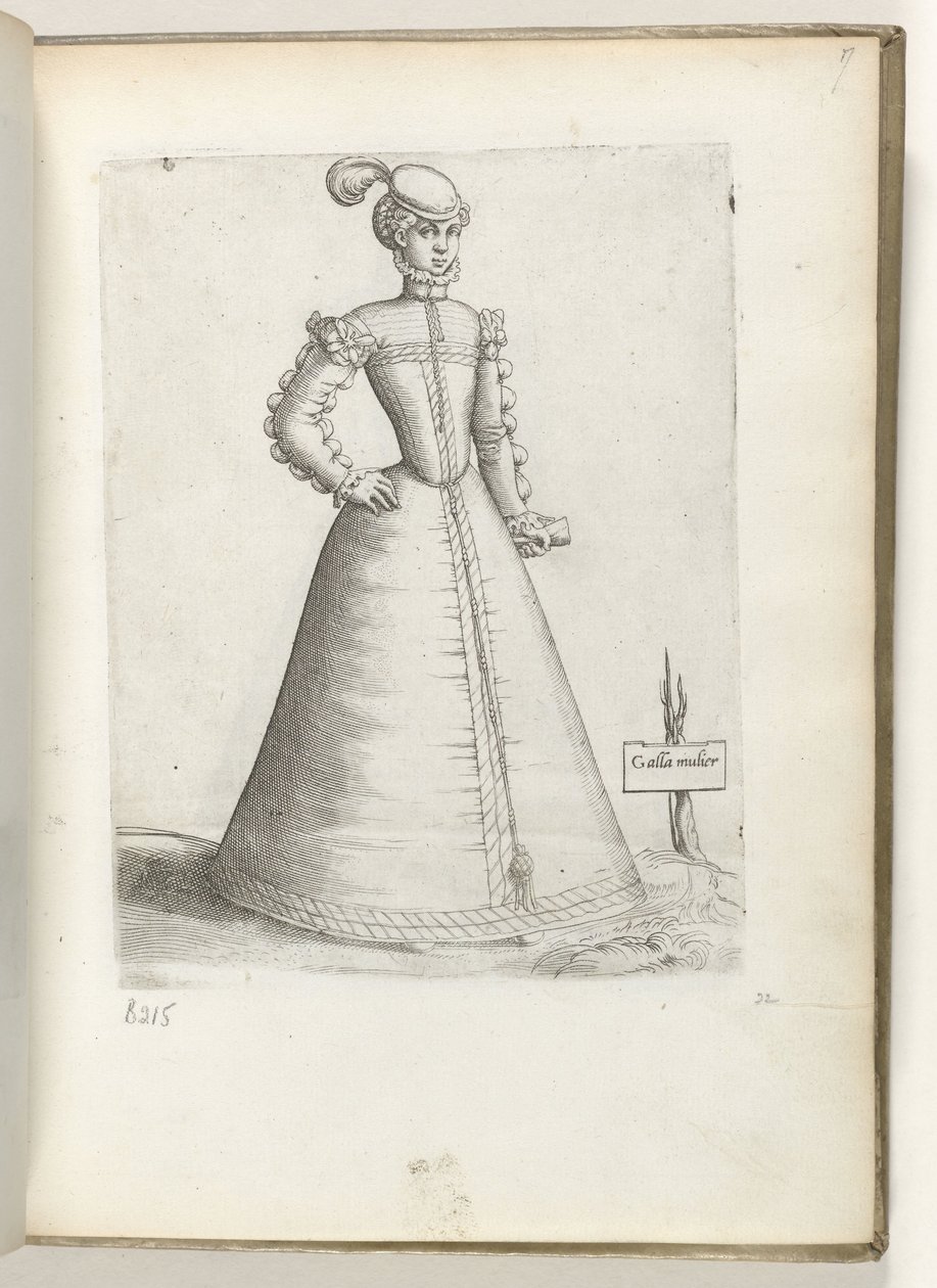 Galla Mulier (titel på objekt) En gift kvinna från Frankrike, klädd i mode från ca 1550 Diversarum gentium nostrae aetatis habitus (serietitel) av Enea Vico