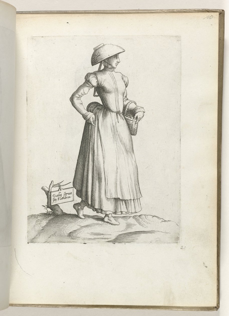 Behåll Galla eller Flandren. (titel på objekt) Servicebode uit Vlaanderen, klädd enligt mode från ca. 1550 Attityderna hos olika nationer i vår tid (serietitel) av Enea Vico