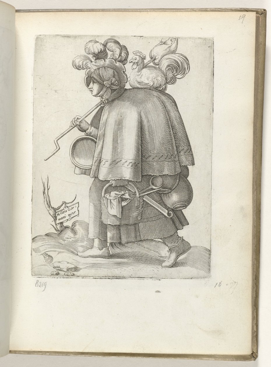 Tysk soldathustru (titel på föremålet) tyska soldatenvrouw, klädd enligt mode av ca. 1550 Attityden hos vår tids olika nationer av Enea Vico