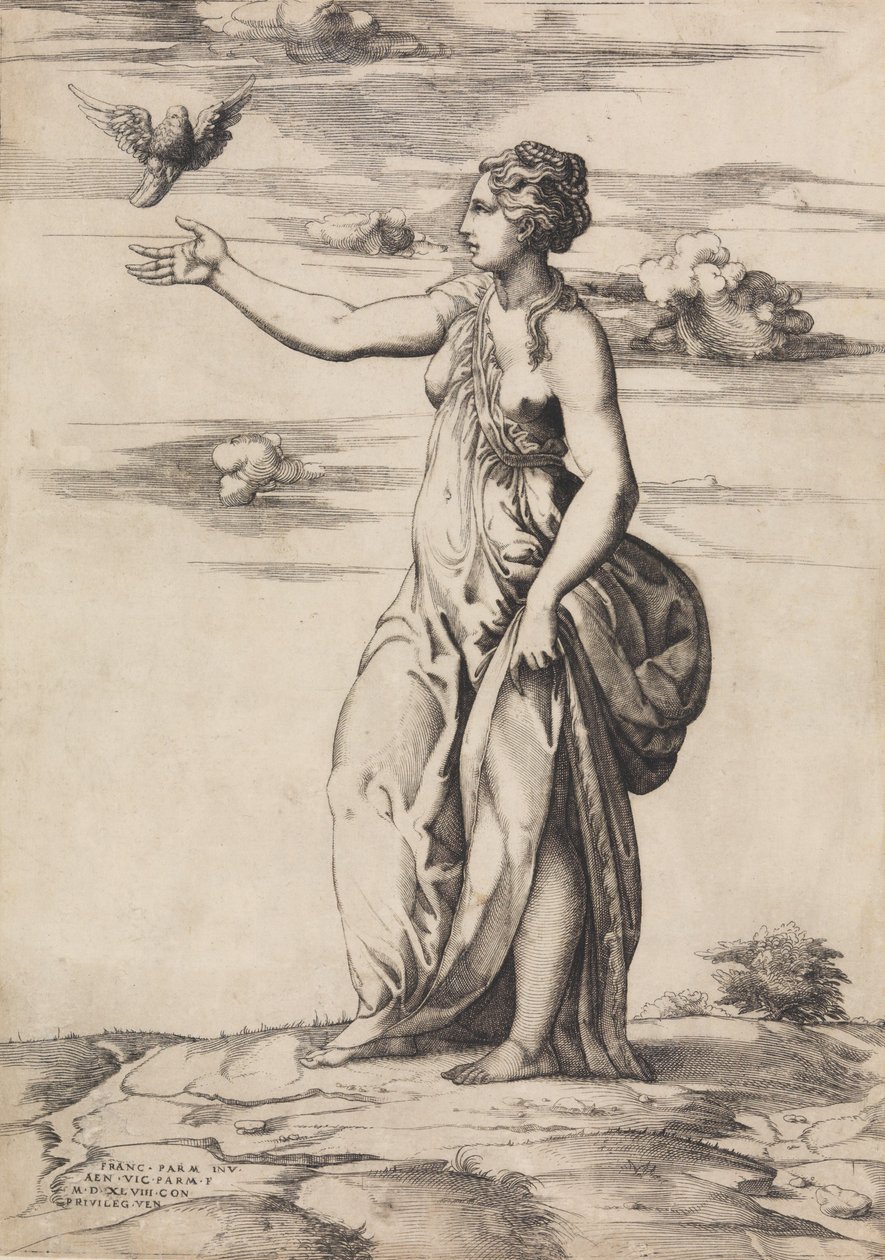 Proserpine förvandlar Aesculapius till en uggla, 1548. av Enea Vico