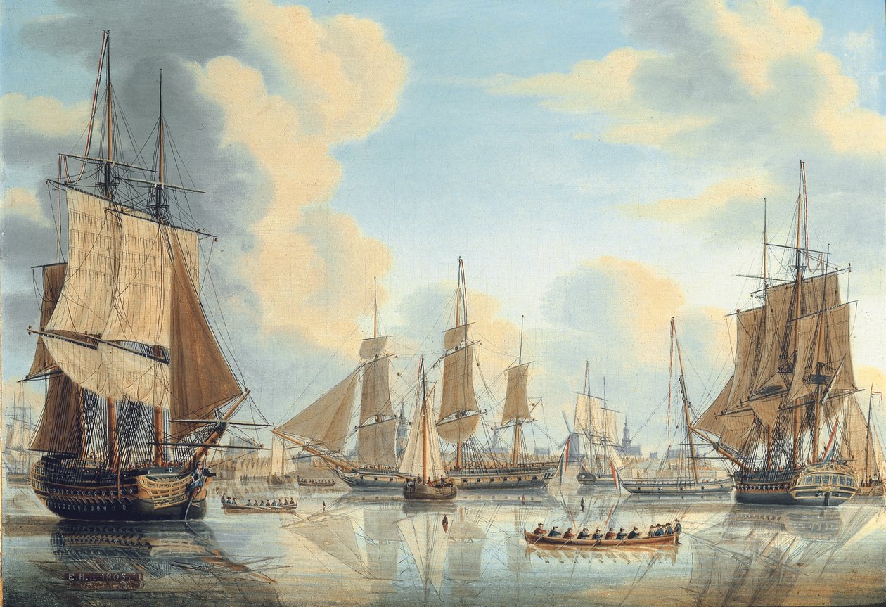 Den bataviska flottan under viceamiral Carel Hendrik Verhuell vid Flushing av Engel Hoogerheyden