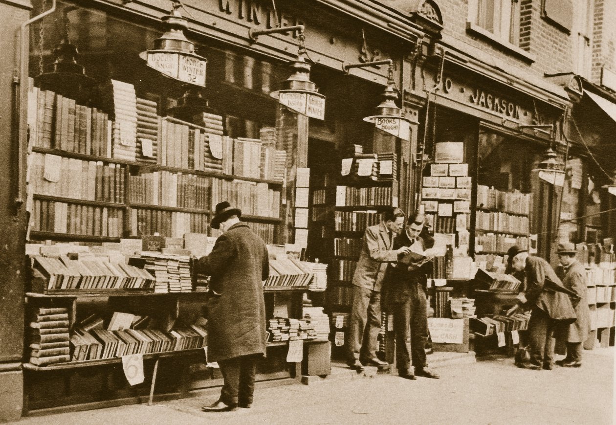 En begagnad bokhandel, Charing Cross Road (sepiafoto) av English Photographer