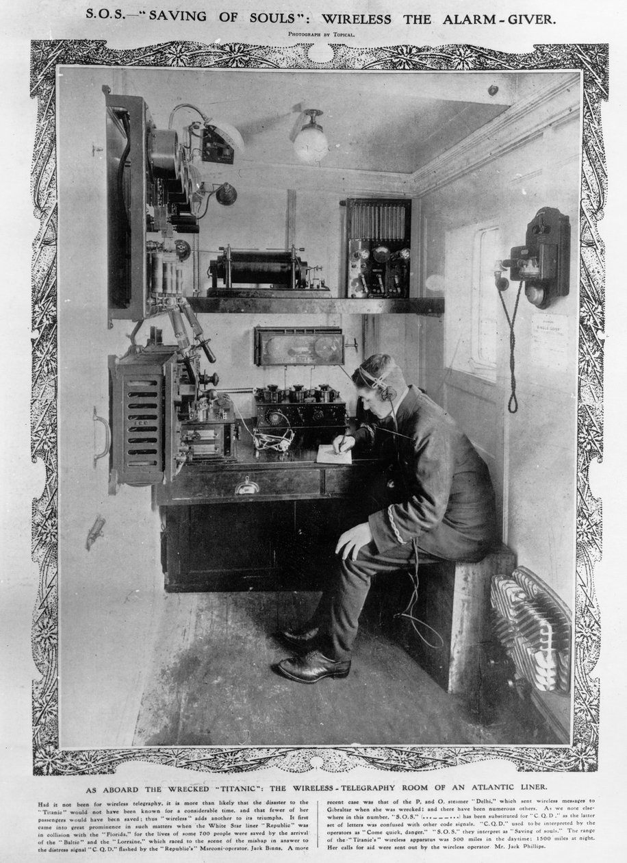 As Aboard the Wrecked Titanic: The Wireless-Telegraphy Room of an Atlantic Liner, illustration från 