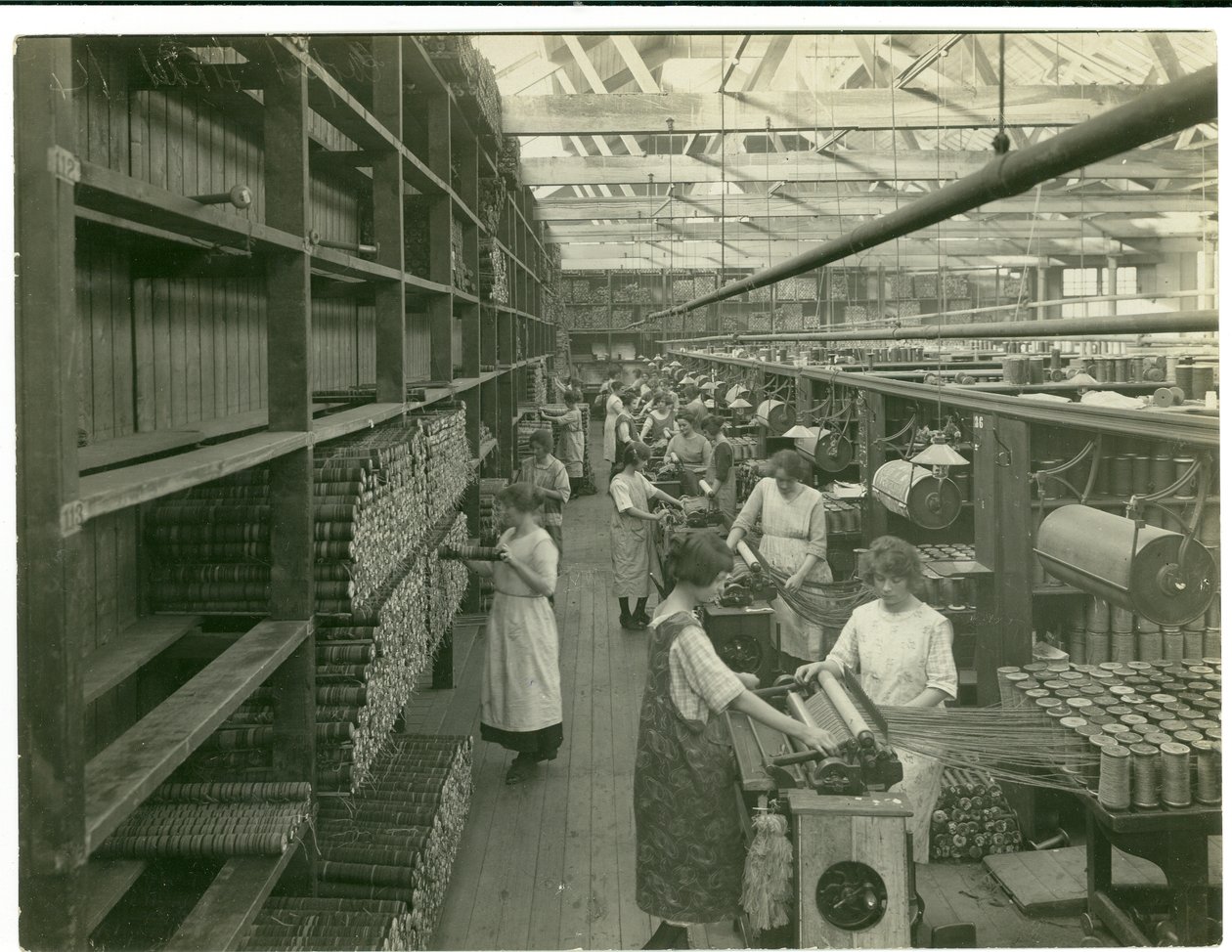 Axminster spolinställning, mattfabrik, 1923 av English Photographer