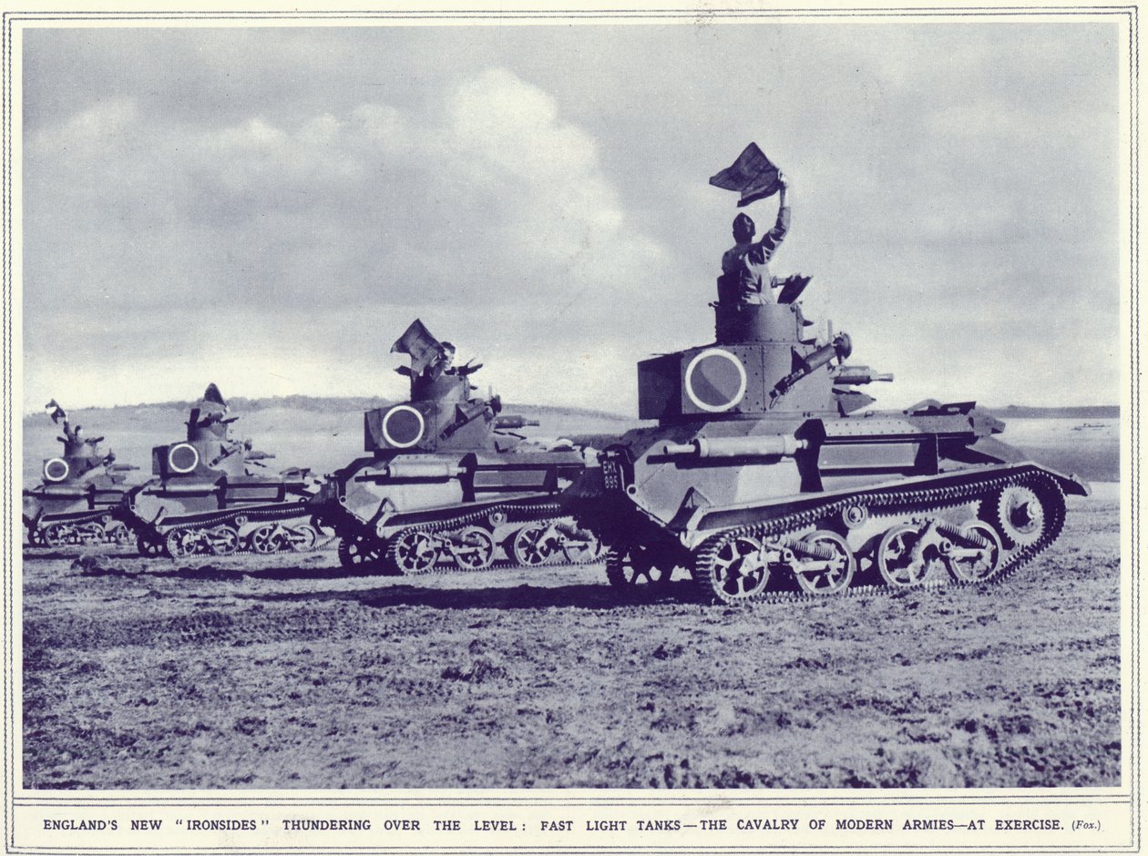 Englands nya järnsidor dundrar över nivån, från The Illustrated War News, publicerad 1 november 1939 av English Photographer