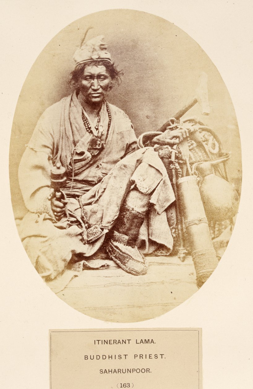 Ambulerande Lama, Buddhist Priest, Saharunpoor, från The People of India, av J. Forbes Watson, publicerad 1868 (albumtryck) av English Photographer