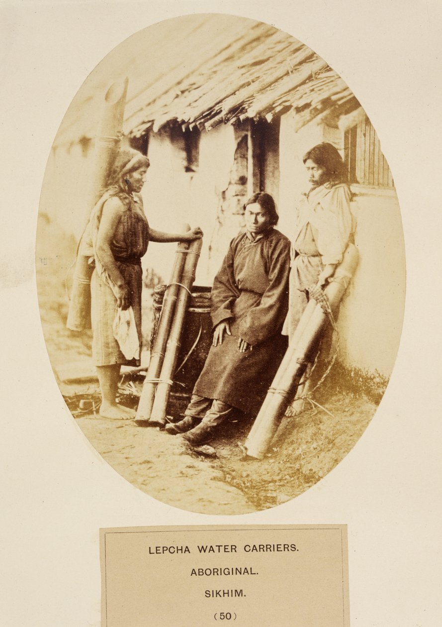 Lepcha Water Carriers, Aboriginal, Sikhim, från The People of India, av J. Forbes Watson, publicerad 1868 (albumtryck) av English Photographer