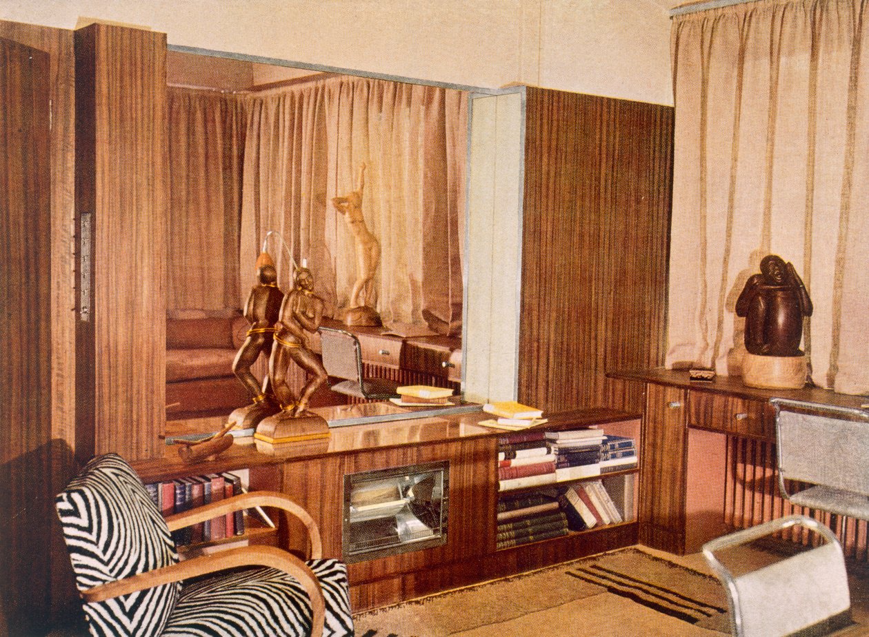 Vardagsrum designat av Serge Chermayeff för skulptören A.G. Grinling, från Color Schemes for the Modern Home av Derek Patmore, 1933 (foto) av English Photographer