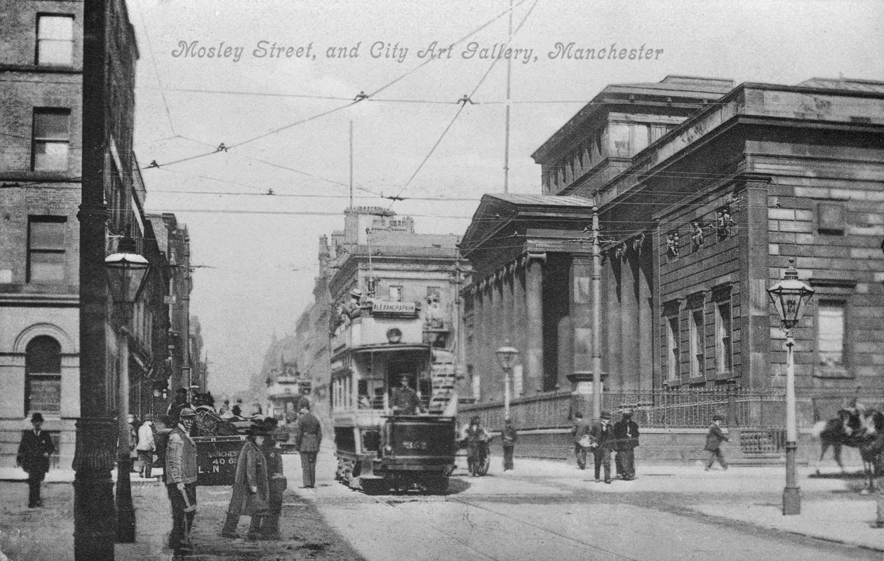 Mosley Street och City Art Gallery, Manchester, ca 1910 av English Photographer
