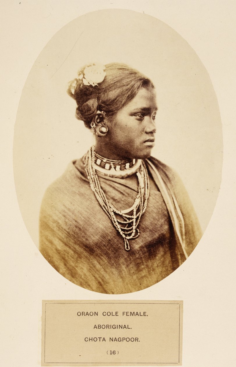 Oraon Cole Female, Aboriginal, Chota Nagpoor, från The People of India, av J. Forbes Watson, publicerad 1868 (albumtryck) av English Photographer