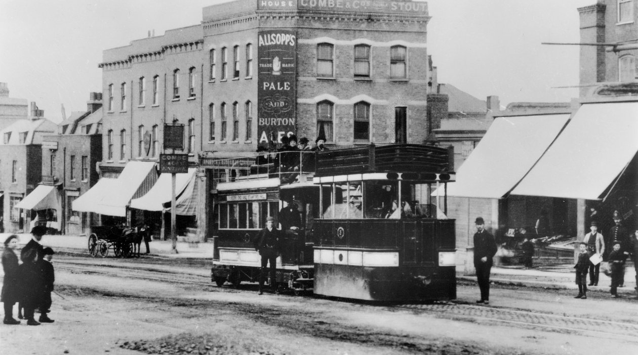 Steam Tram i norra London på 1880-talet av English Photographer