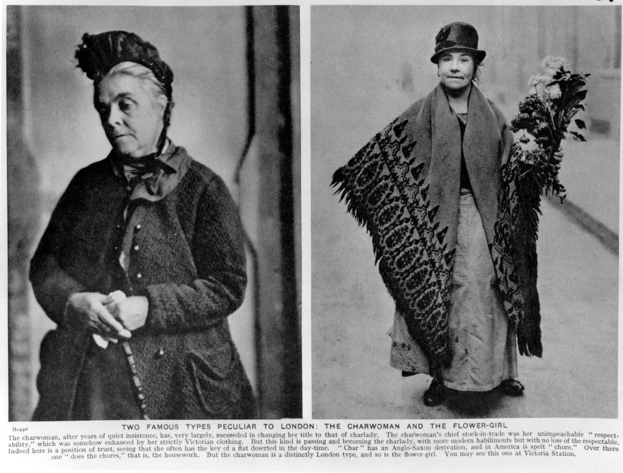 The Charwoman and The Flower-Girl, illustrationer från "Wonderful London" av Almey St.John Adcock, 1935 av English Photographer