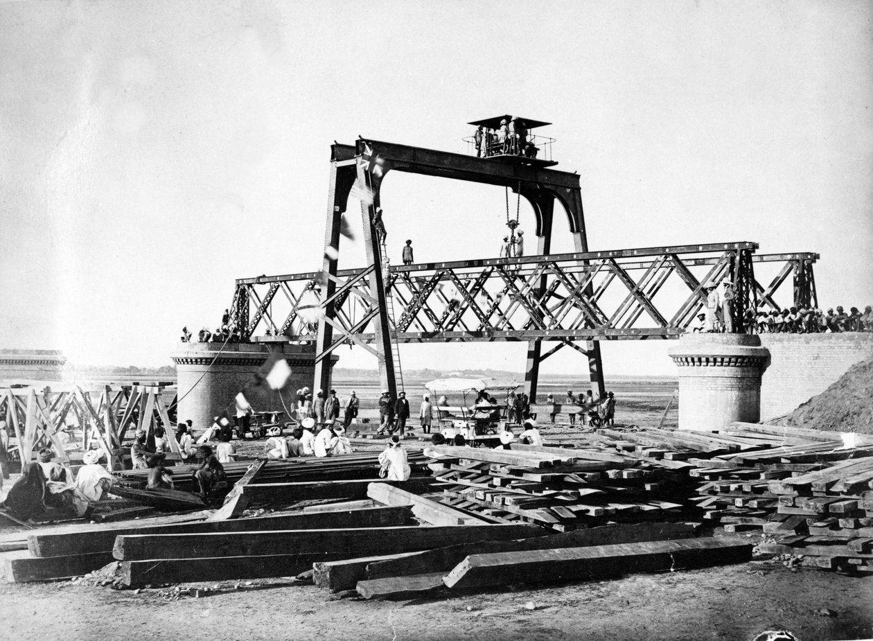 Konstruktionen av Jhelum Bridge, Pakistan c.1873 av English Photographer