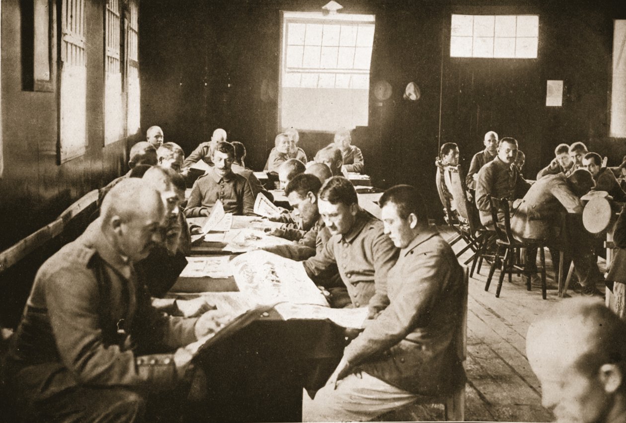 The Reading Room, Dorchester, illustration från tyska fångar i Storbritannien (fotogravyr) av English Photographer