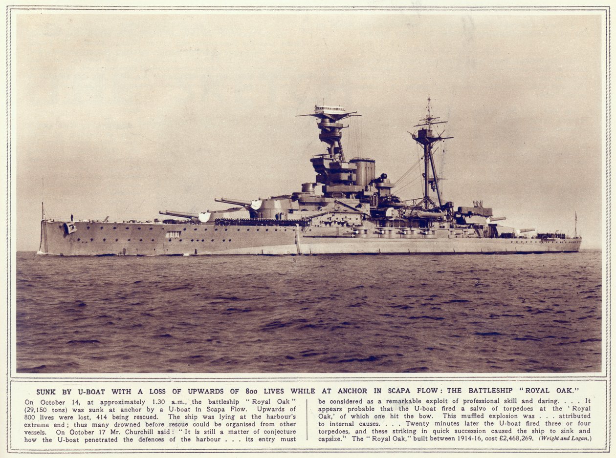 Slagskeppet, Royal Oak, från The Illustrated War News, publicerad 1 november 1939 av English Photographer