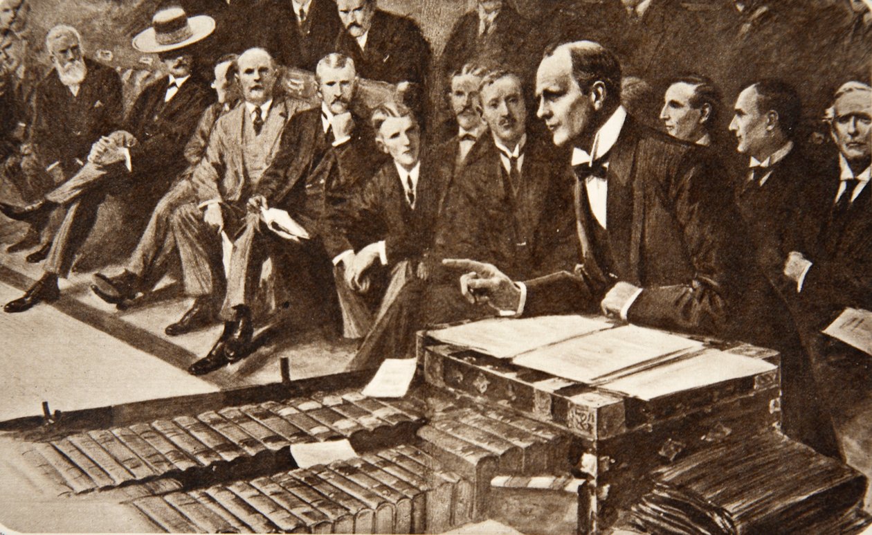 Farans dag är för sent för förberedelse: Mr Churchill, som First Lord of the Amiralty, gör sitt betydelsefulla uttalande om sjöpolitik i underhuset, 22 juli 1912, från The Illustrate av English Photographer