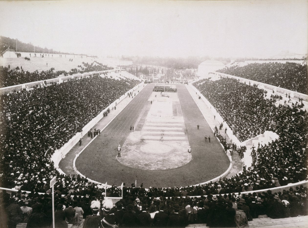 Utsikt över de första officiella olympiska spelen i Aten, 1896 av English Photographer
