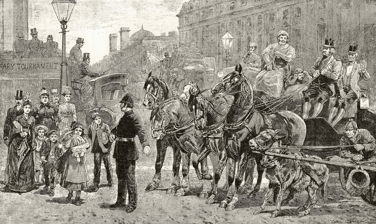 A Crowded Crossing on a London Street, från "London Pictures: Drawn with Pen and Pencil", av pastor Richard Lovett, publicerad 1890 av English School