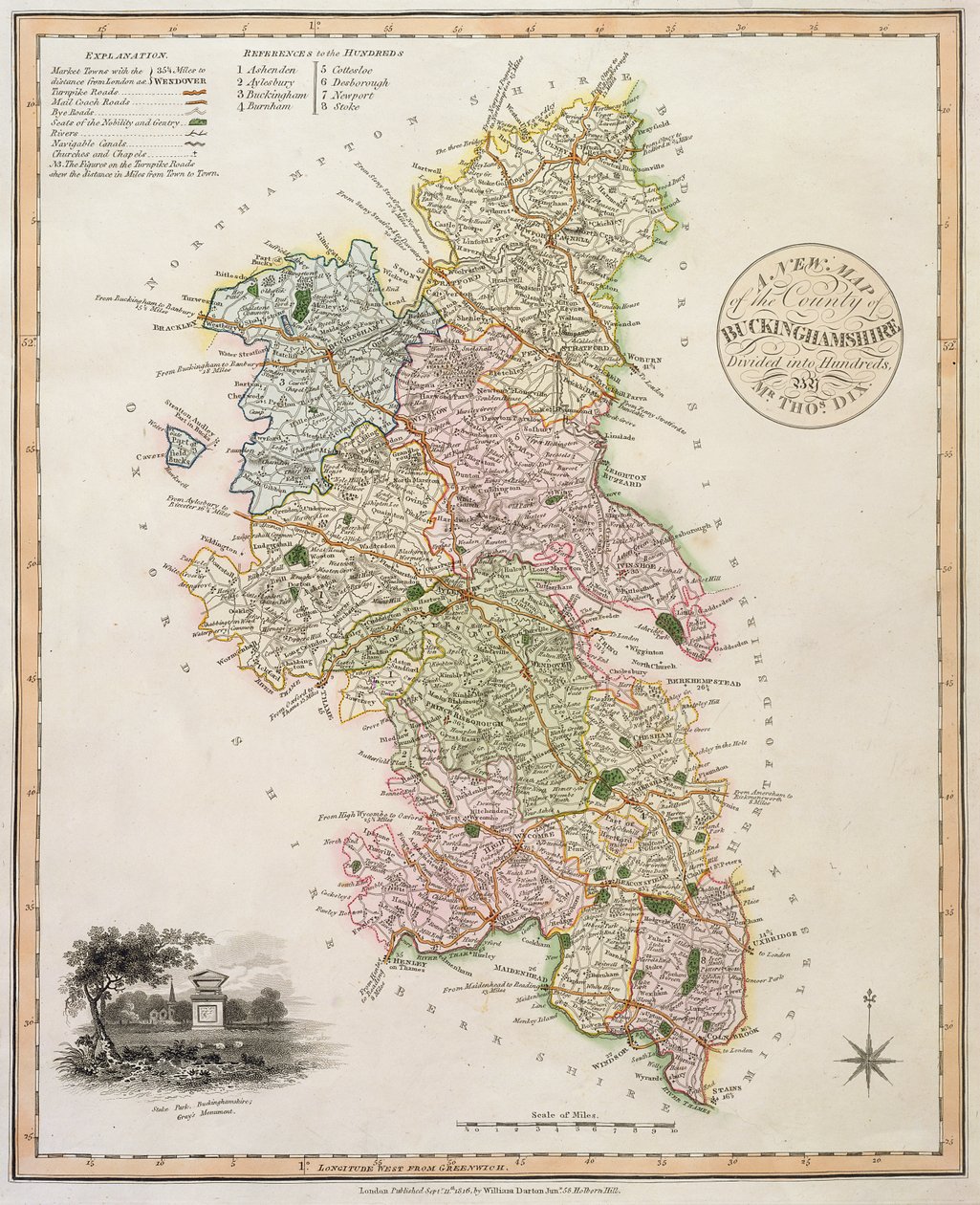 Et nyt kort over County of Buckinghamshire, 1816 swed av English School