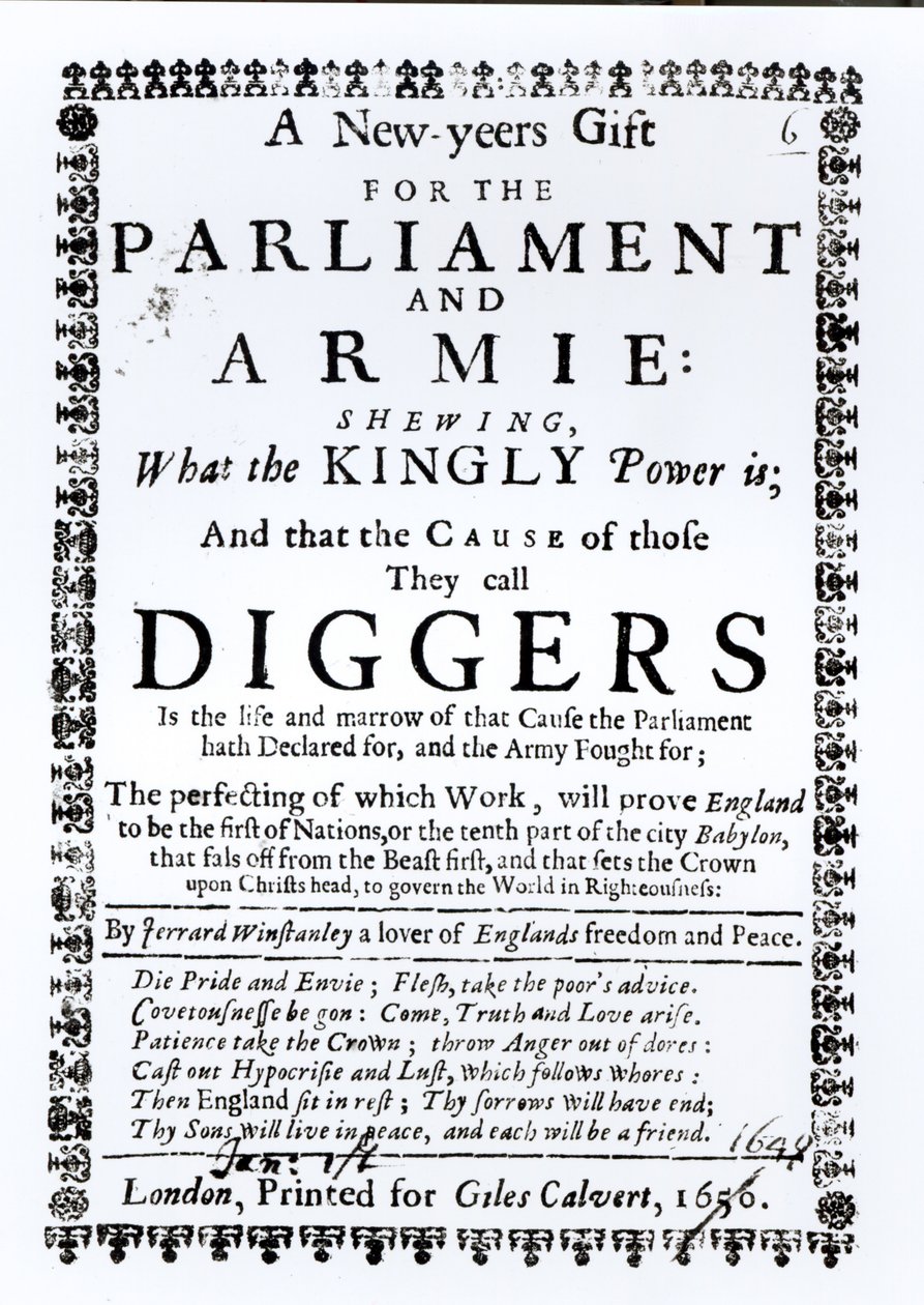 En nyårsgåva till parlamentet och armén, som visar vad den kungliga makten är och orsaken till dem de kallar grävare, publicerad 1650 av English School