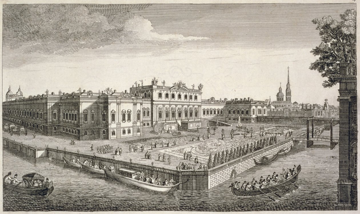 En nordvästlig vy av hennes kejserliga majestäts sommarpalats i St. Petersburg, pub. av Bowles och Carver (se även 193588) av English School