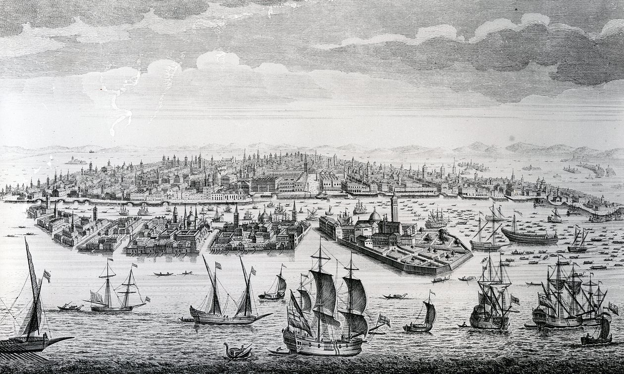En perspektivvy av staden Venedig av English School