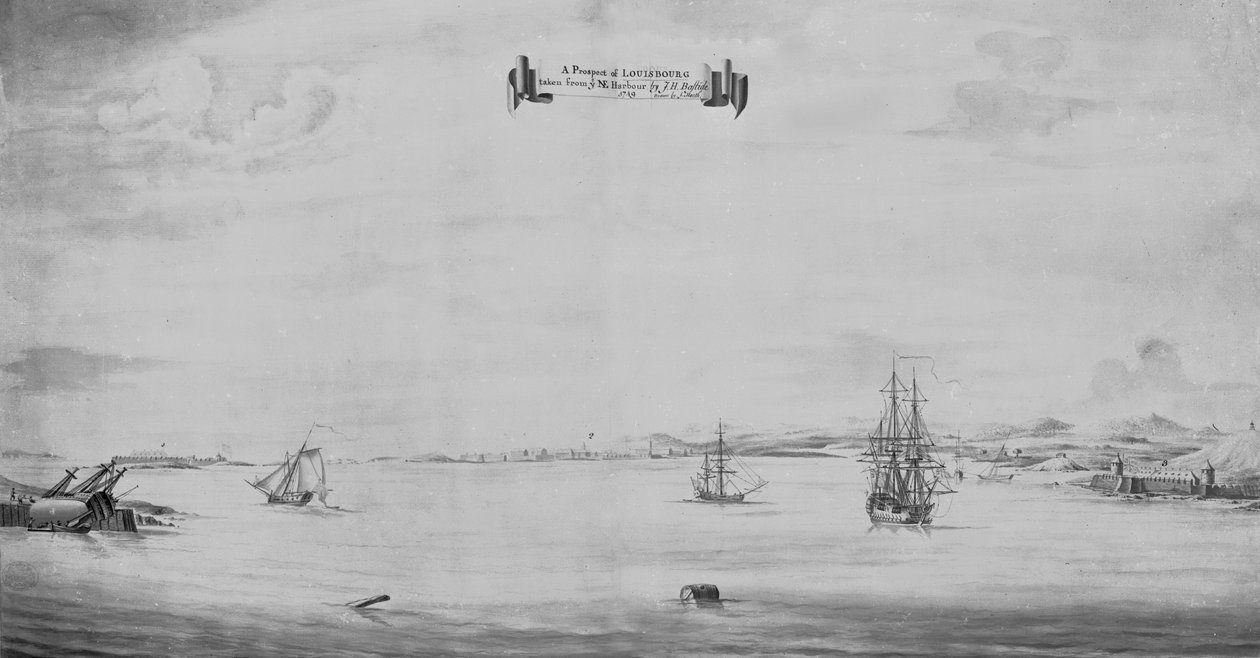 A Prospect of Louisbourg taget från ye NE Harbour, 1749 av English School