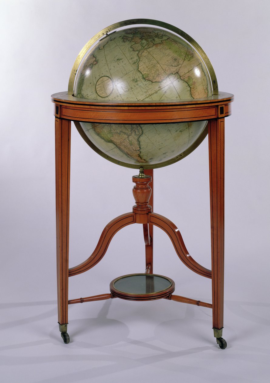 En Regency Terrestrial Library Globe på mahognyställ, 1806 av English School