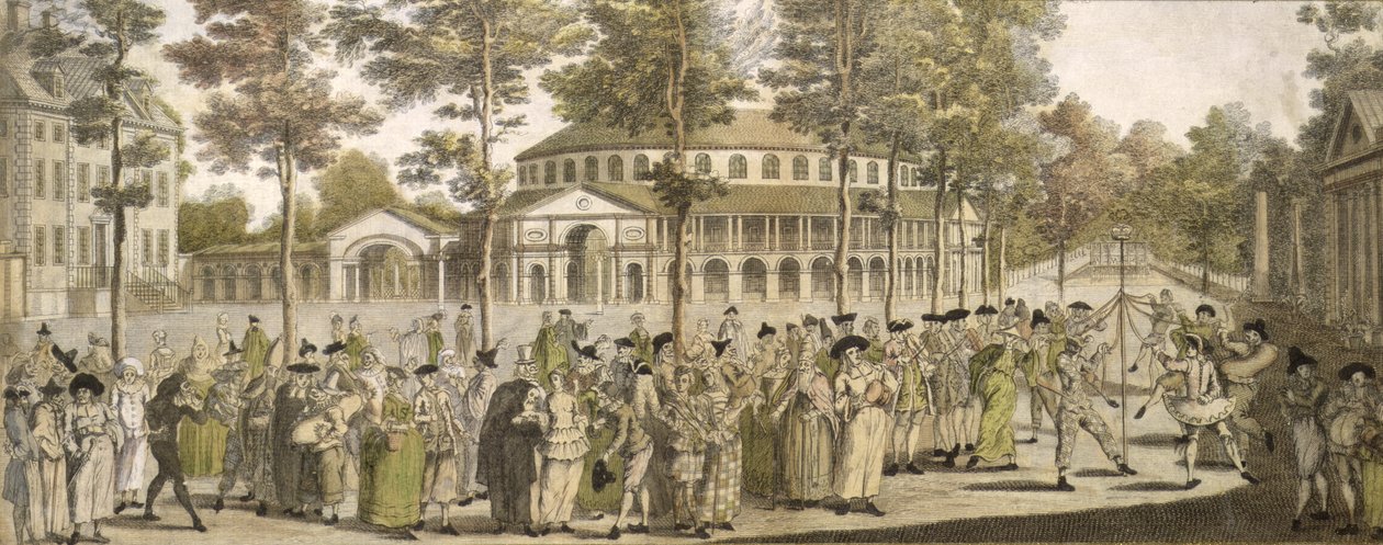 Ett spektakel i Ranelagh Gardens, med rotundan i bakgrunden, mitten av 1700-talet (färggravyr) av English School
