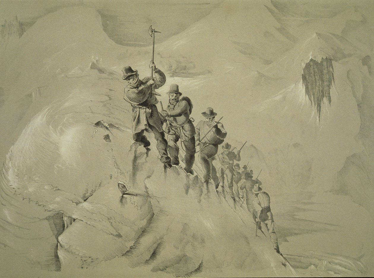 En brant stigning, från tio scener i den sista bestigningen av Mont Blanc inklusive fem vyer från toppen, av J.D.H. Browne, publicerad 1853 av English School