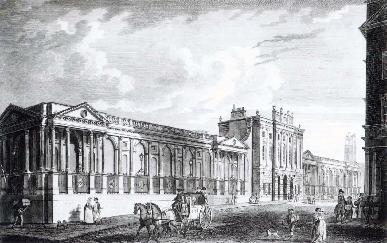 En utsikt över Bank of England, Threadneedle Street, London, 1797 av English School