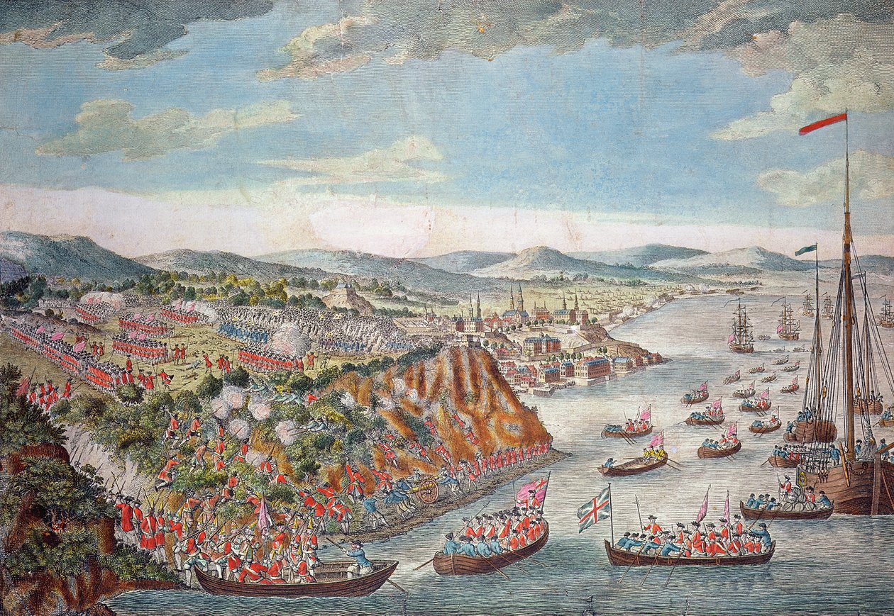 En vy av intagandet av Quebec, 13 september 1759 (färggravyr) av English School