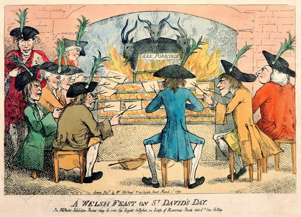 En walesisk fest på Davidsdagen, 1790 (etsning i färg) av English School
