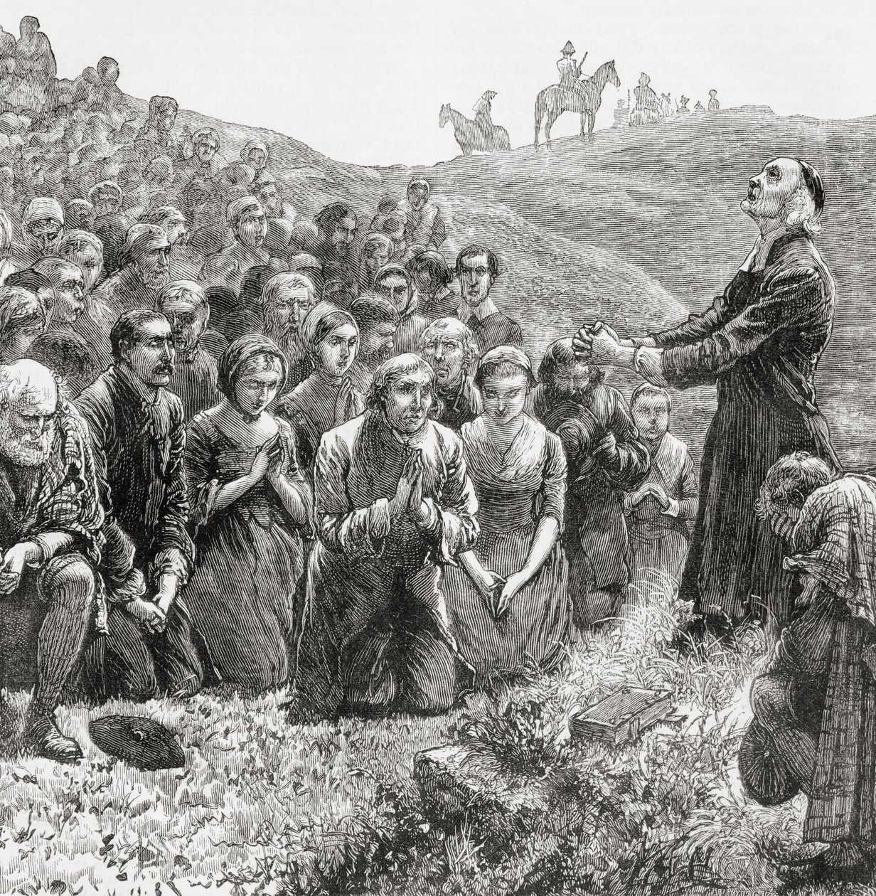 Ett bönemöte för förbundsmedlemmar på 1600-talet, illustration från 