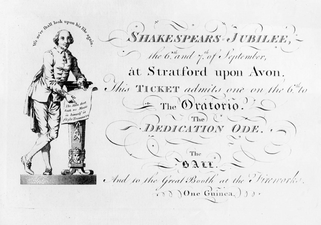 En biljett till Shakespeares jubileumsfirande, 1769 av English School