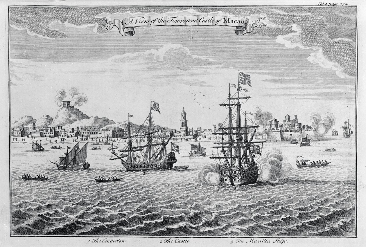 Utsikt över staden och slottet i Macao, c.1708 av English School