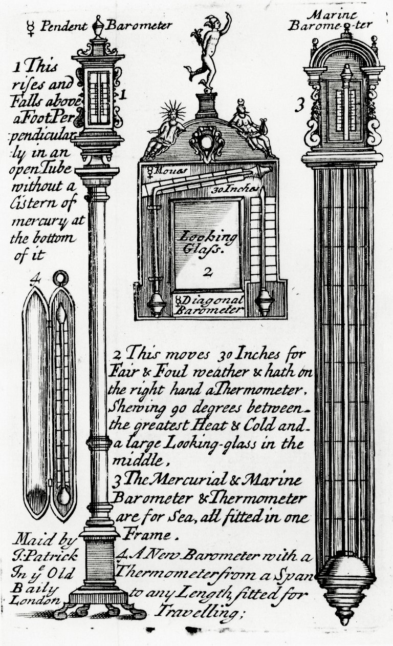 Annons för barometrar gjord av John Patrick, ca 1705-1715 av English School