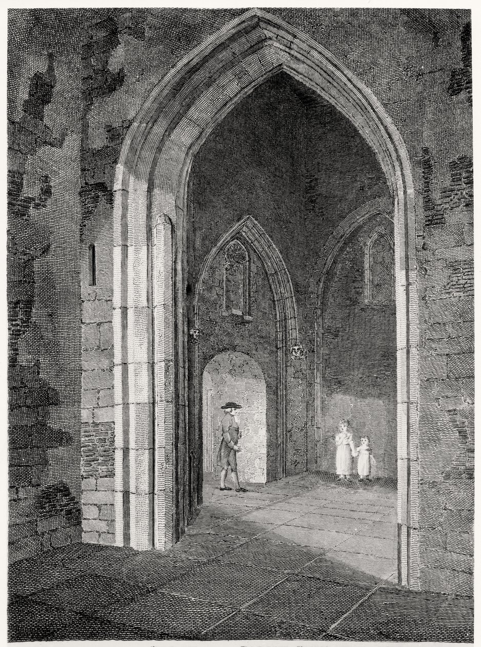 En inre vy av verandan i Parish Church of St. Alphage, London Wall; tidigare kapellet i Priory of Elsynge Spital, pub. av Robert Wilkinson, 1815 av English School
