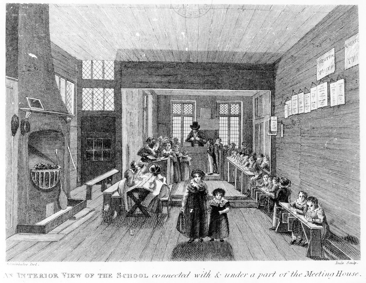 En invändig bild av skolan publicerad av R. Wilkinson på 125 Fenchurch St., London, 1822 av English School