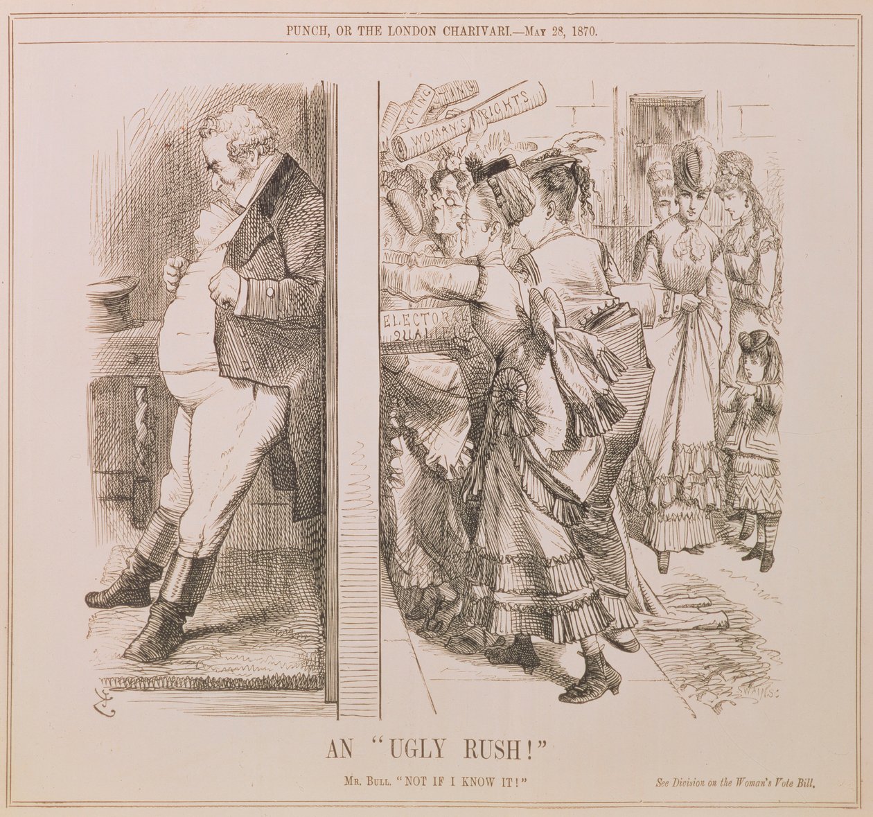 An "Ugly Rush", tecknad film från Punch Magazine, pub. 1870 av English School
