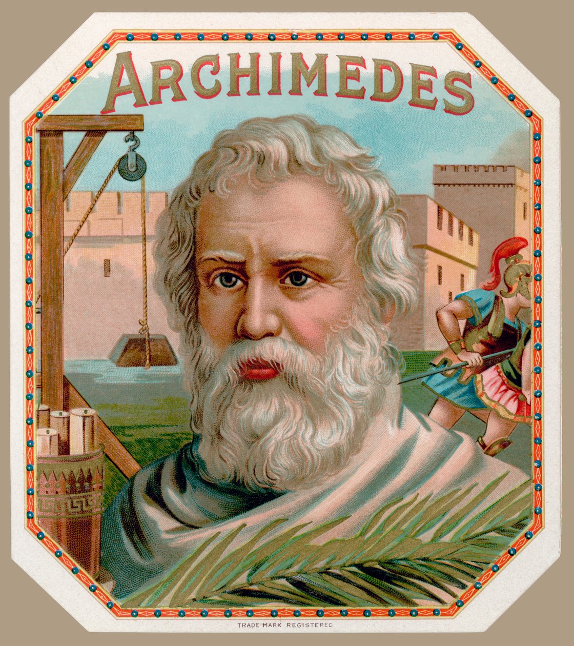 Arkimedes av Syrakusa, från en cigarrlådaetikett, tryckt c.1900 av English School